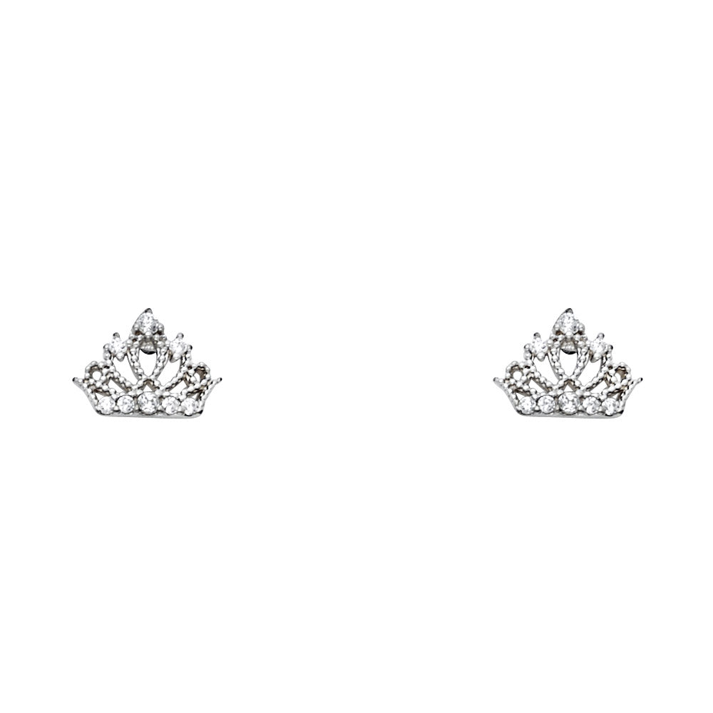 14K White Gold Crown CZ Stud with Screw
