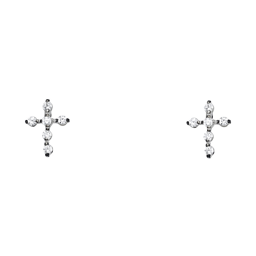14K White Gold Cross CZ Stud with Screw