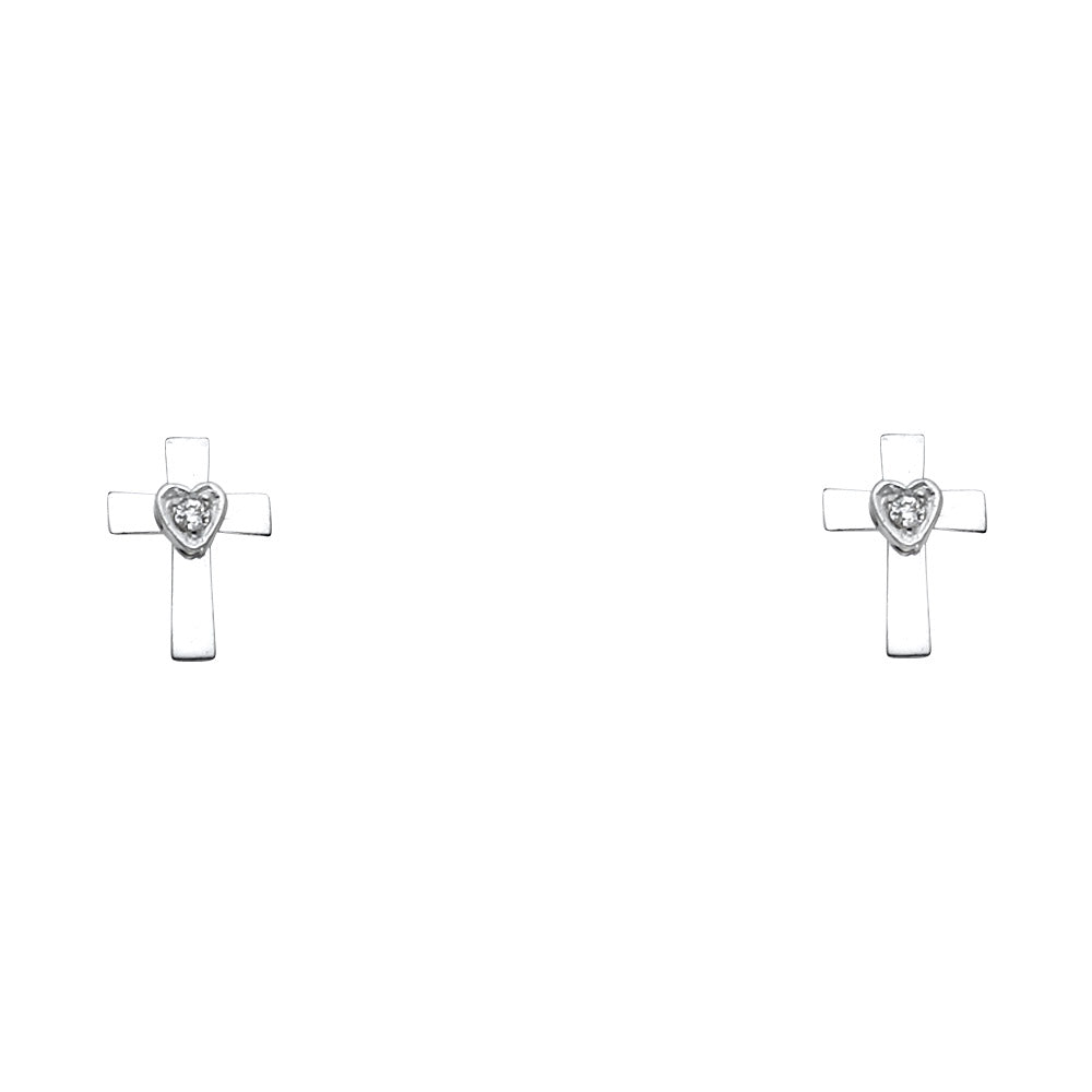 14K White Gold Cross CZ Stud with Screw