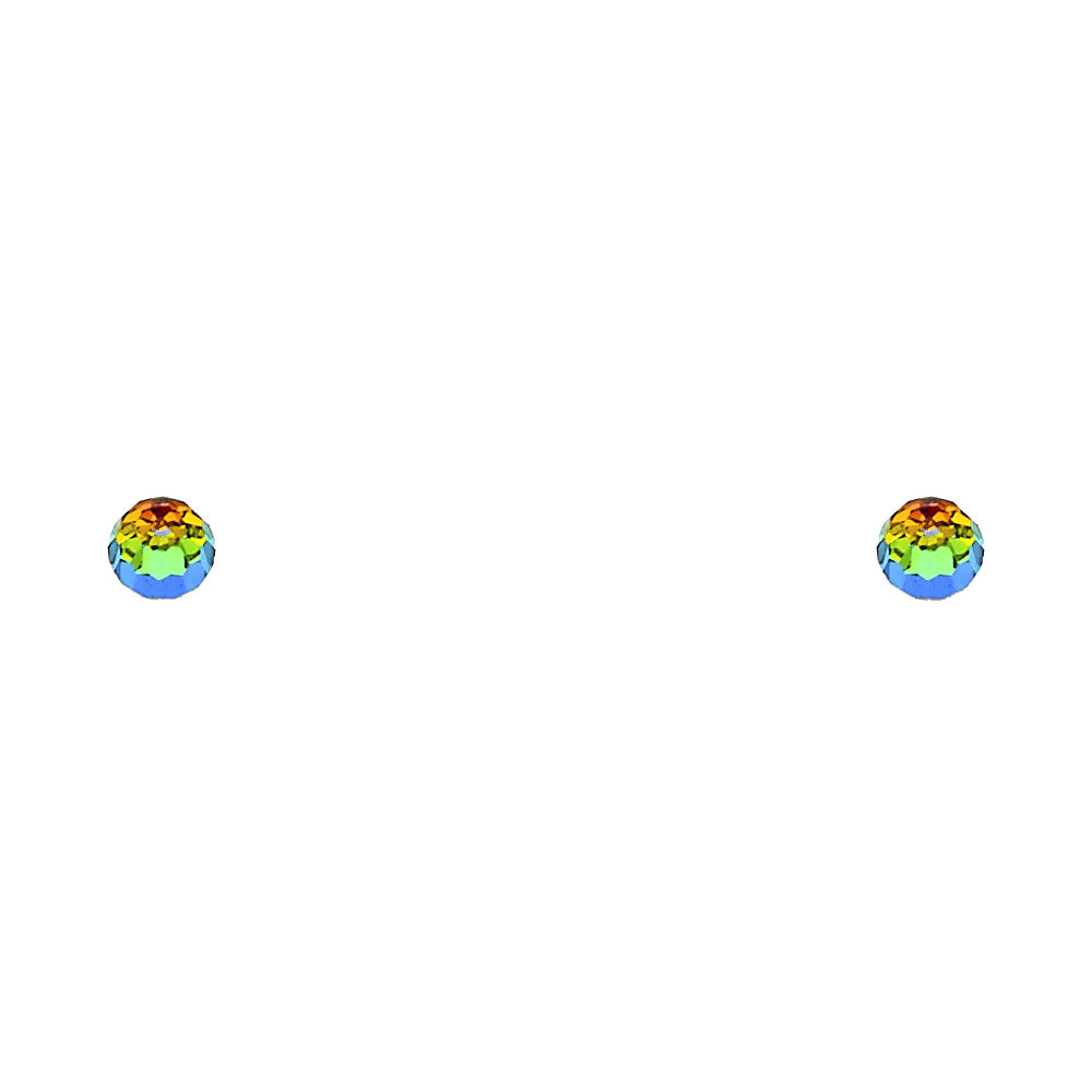 14K Yellow Gold Rainbow Round CZ Stud with Screw