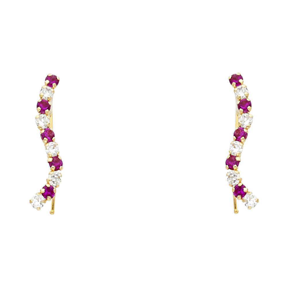 14K Yellow Gold Lined CZ Earring