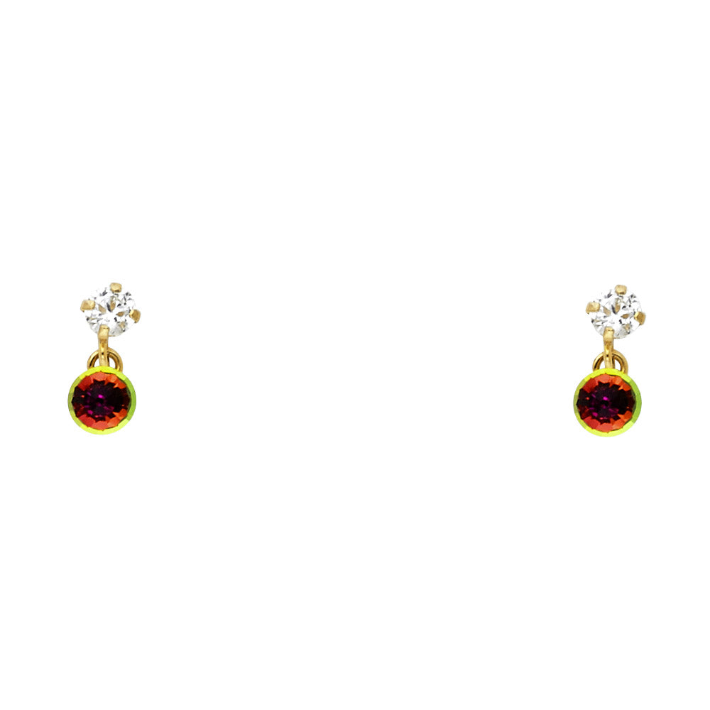 14K Yellow Gold R-Bow CZ Dangle Stud with Screw