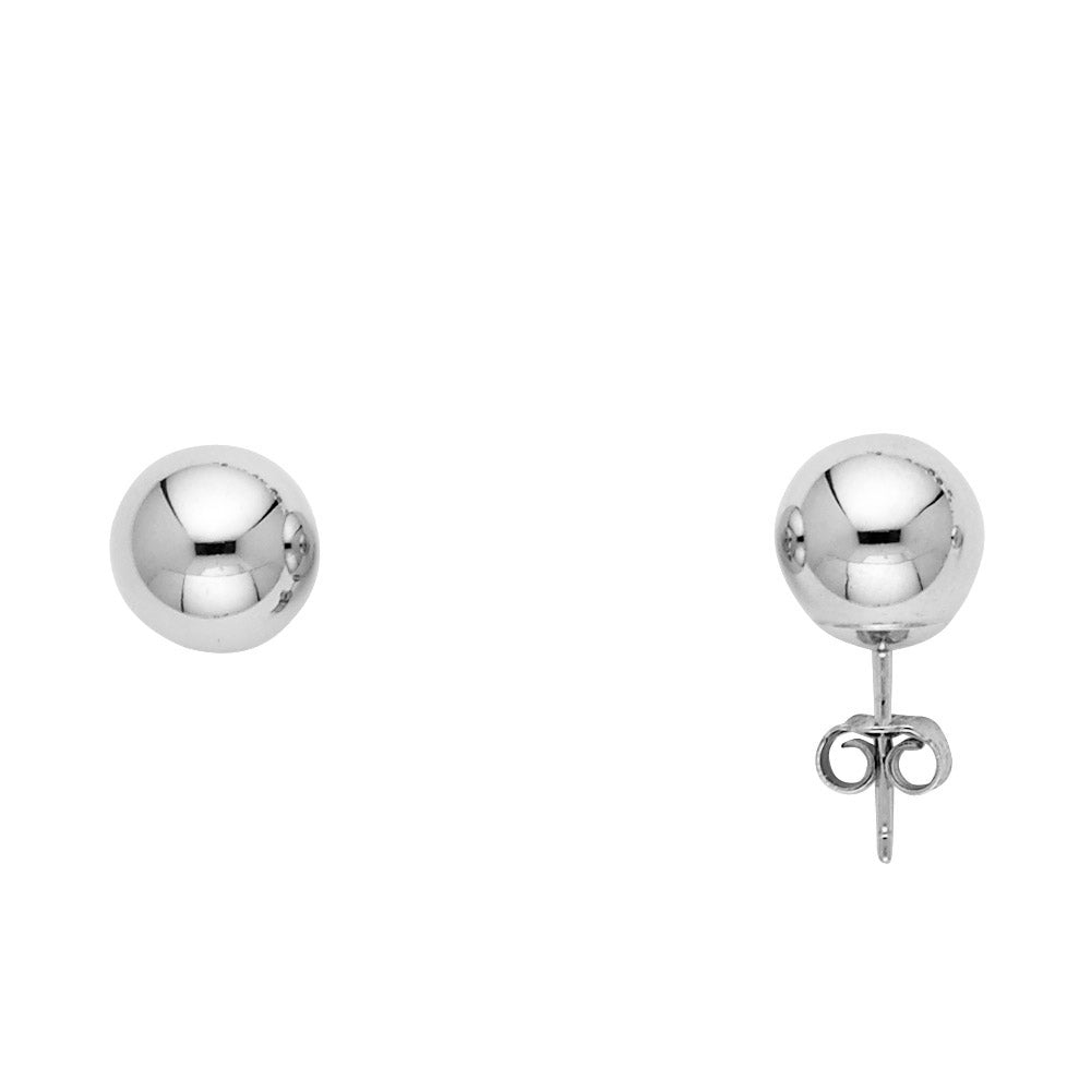 14K White Gold Rhodium Plated Push Back Ball Earrings (2 mm - 6 mm)