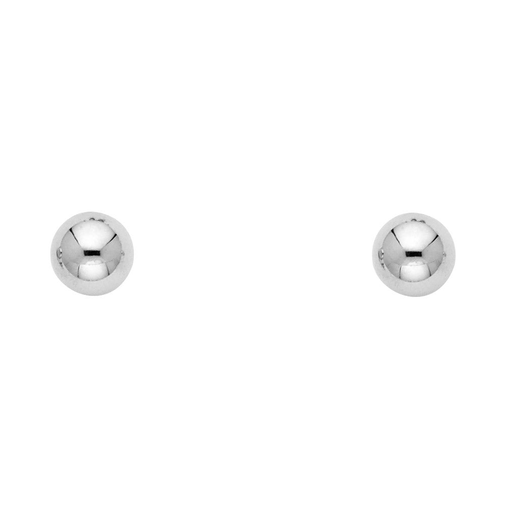 14K White Gold Rhodium Plated Push Back Ball Earrings (2 mm - 6 mm)