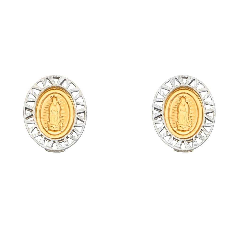 14K Two Tone Goldone Oval Guadalupe Earring W/S-Back