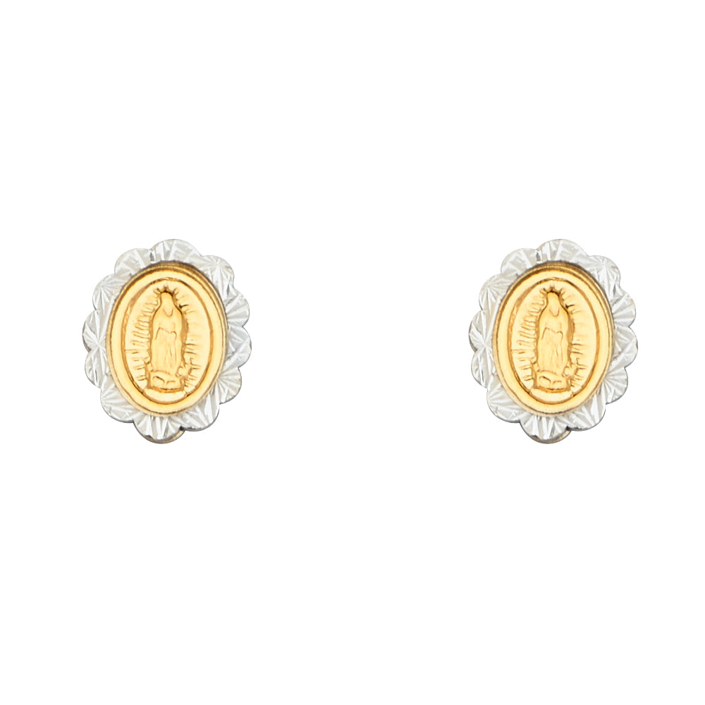 14K Two Tone Goldone Oval Guadalupe Earring W/S-Back