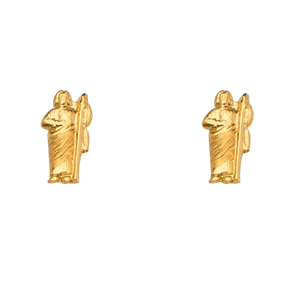 14K Yellow Gold San Judas Earring with Screw Back