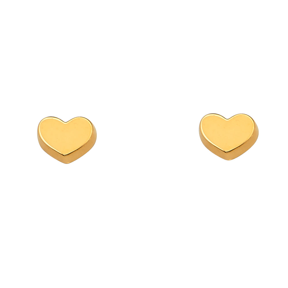 14K Yellow Gold Plain Heart Earring with Screw Back