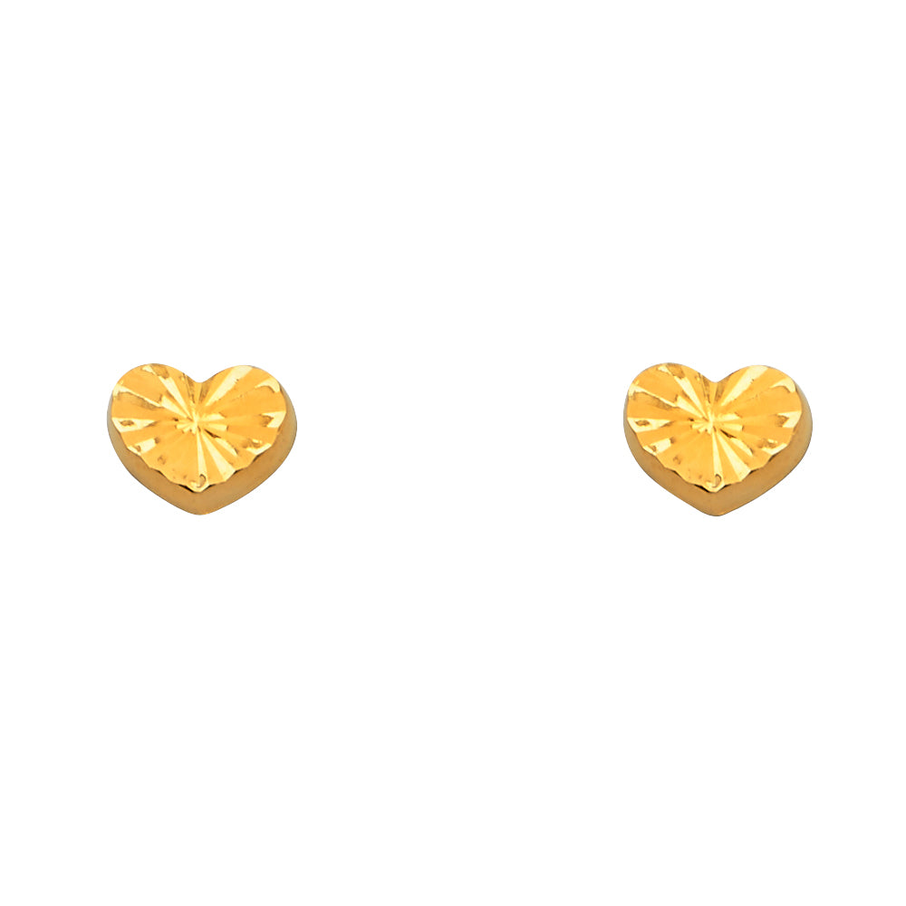 14K Yellow Gold Diamond Cut Heart Earring with Screw Back