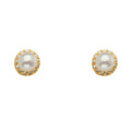 14K Yellow Gold Pearl+Cz Earring with Screw Back