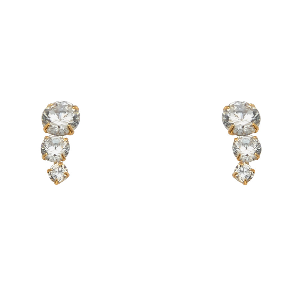 14K Yellow Gold 3 CZ Earring with Screw Back