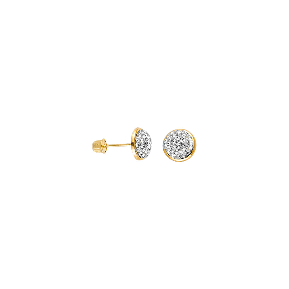 14K Yellow Gold CZ Round Button Earring with Screw Back