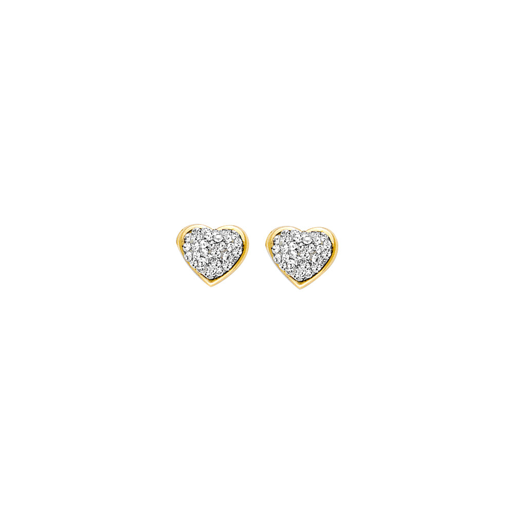 14K Yellow Gold CZ Heart Button Earring with Screw Back