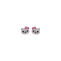 14K Yellow Gold CZ Cat Face Earring with Screw Back