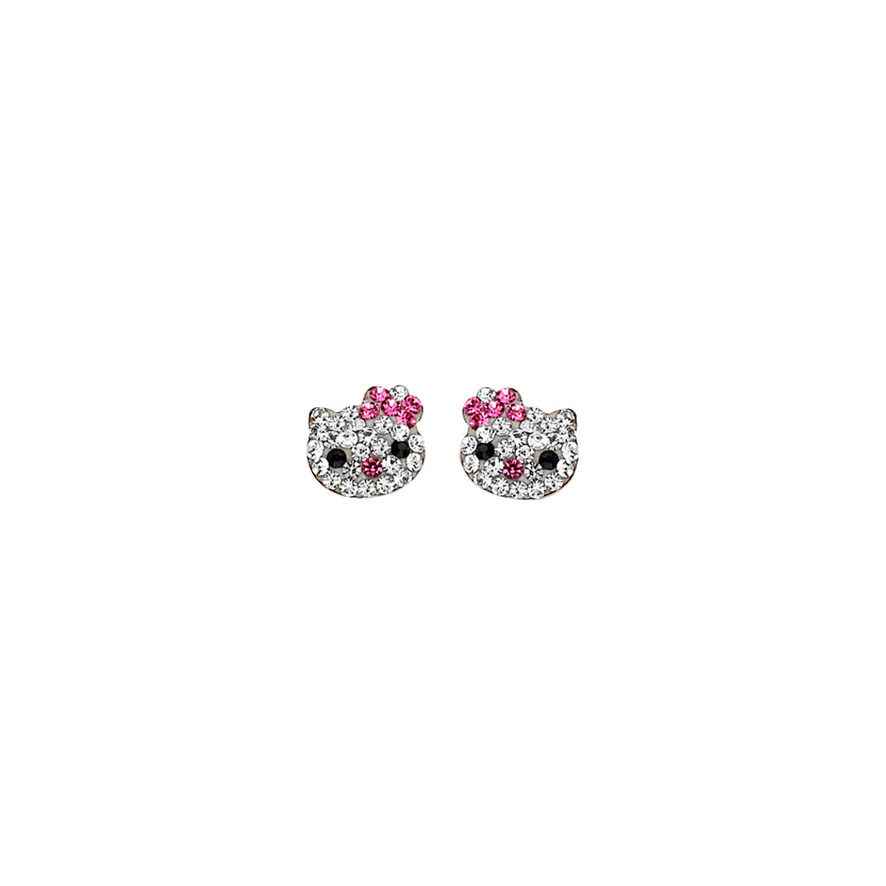 14K Yellow Gold CZ Cat Face Earring with Screw Back