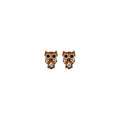 14K Yellow Gold CZ Owl Earring with Screw Back