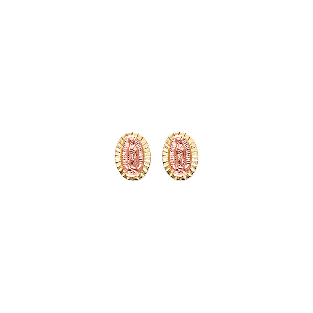14K Yellow Gold CZ Two Tone Gold Guadalupe Earring with Screw Back