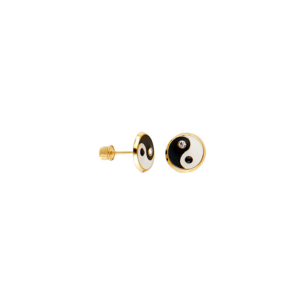 14K Yellow Gold Enamel Yin-Yang Earring with Screw Back