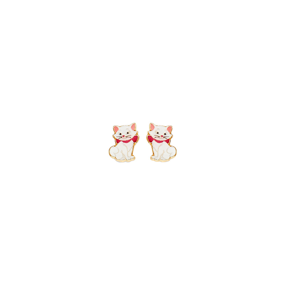 14K Yellow Gold Enamel Cat Earring with Screw Back