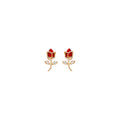 14K Yellow Gold CZ Red Tulip Earring with Screw Back