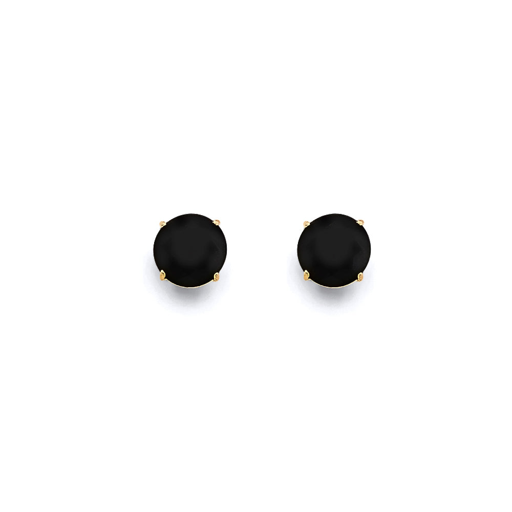 14K Yellow Gold Round Black Stud Earrings with Screw Back (2 mm - 7 mm)