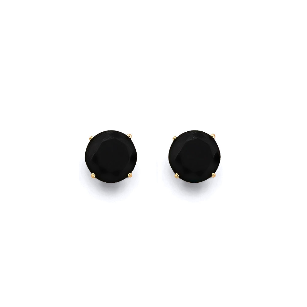 14K Yellow Gold Round Black Stud Earrings with Screw Back (2 mm - 7 mm)