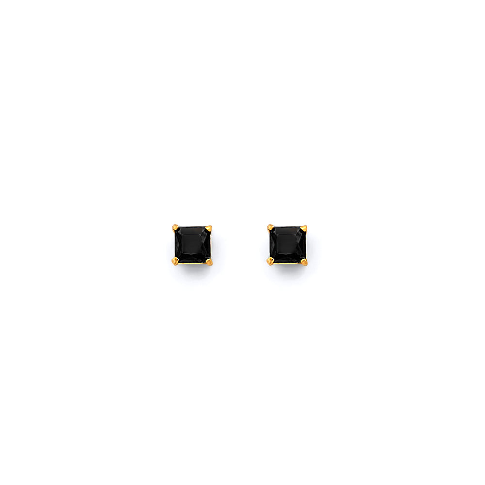 14K Yellow Gold Square Black Stud Earrings with Screw Back (3 mm - 7 mm)