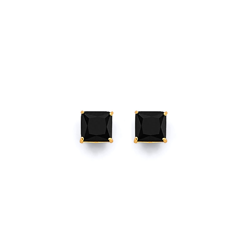 14K Yellow Gold Square Black Stud Earrings with Screw Back (3 mm - 7 mm)