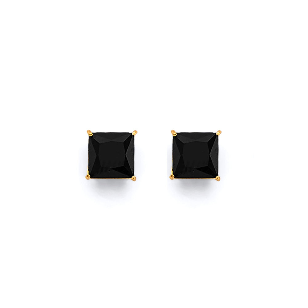 14K Yellow Gold Square Black Stud Earrings with Screw Back (3 mm - 7 mm)
