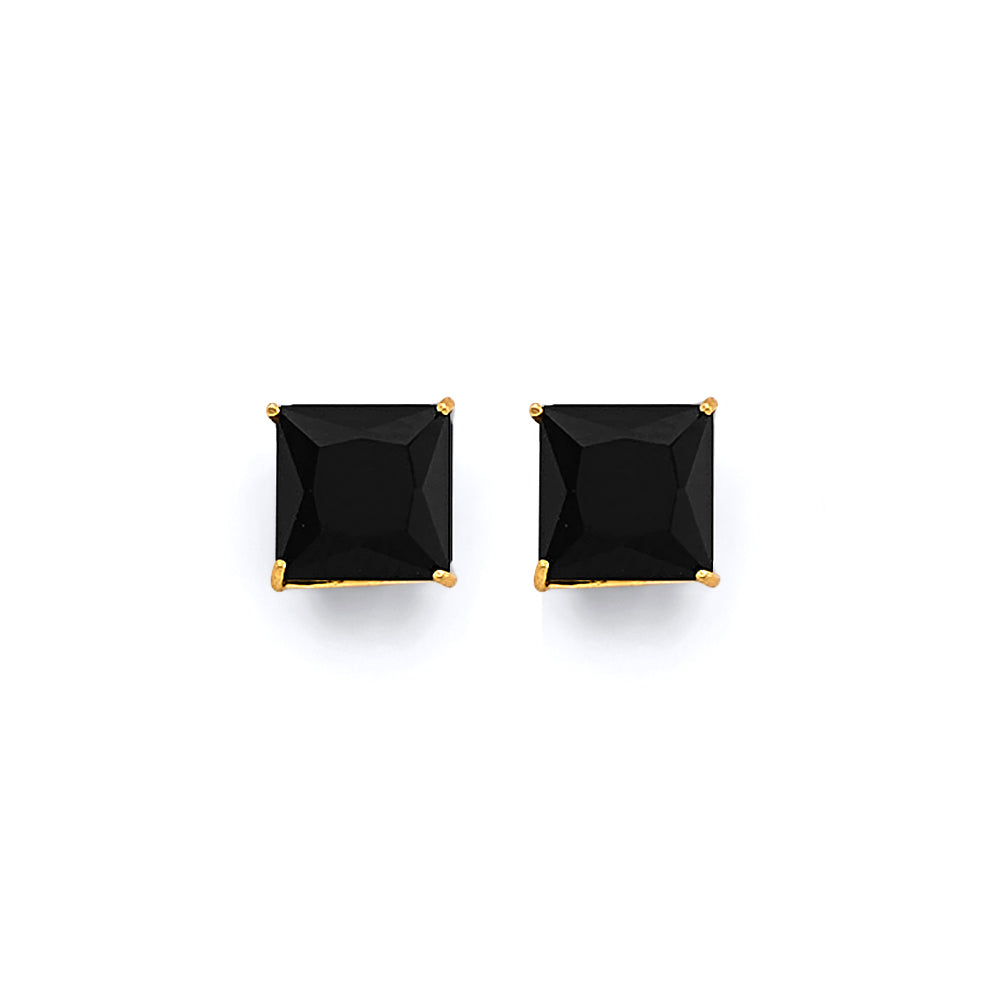14K Yellow Gold Square Black Stud Earrings with Screw Back (3 mm - 7 mm)