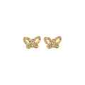 14K Yellow Gold Diamond Cut Butterfly Stud Earrings W/ Screw Back