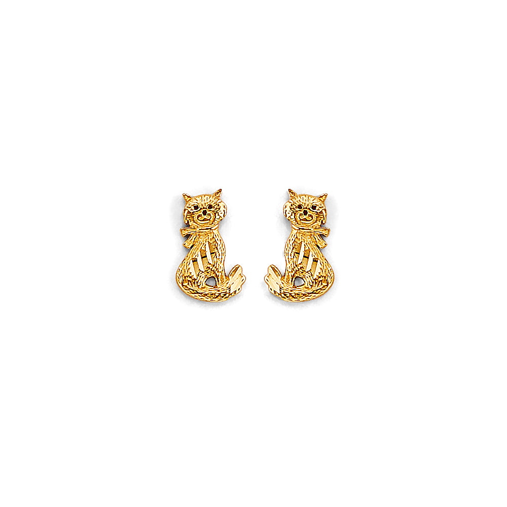 14K Yellow Gold Cat CZ Stud Earring W/ Screw Back