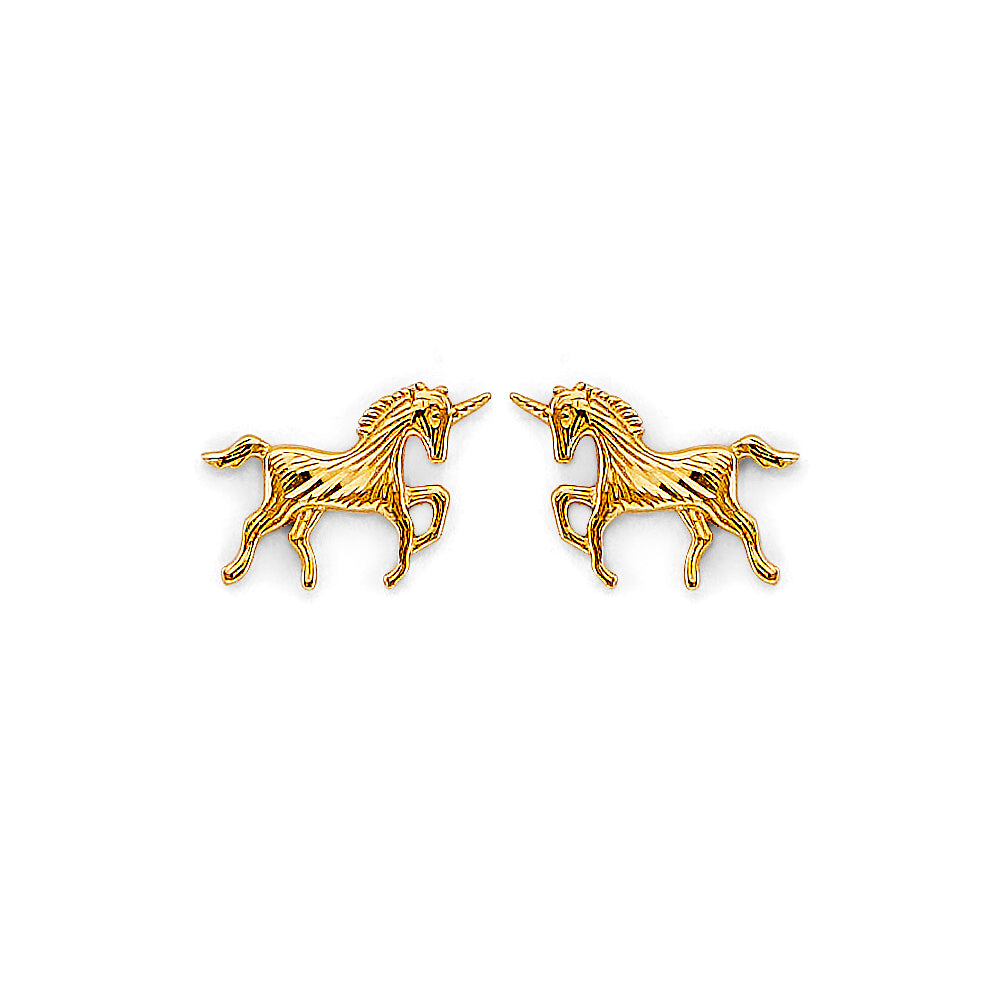14K Yellow Gold Unicorn Stud Earring W/ Screw Back