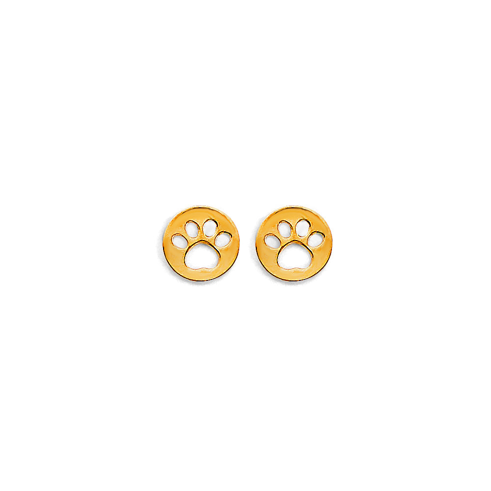 14K Yellow Gold Paw Stud Earring W/ Screw Back