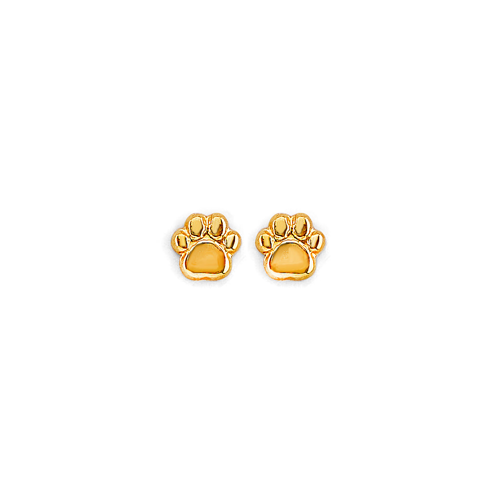 14K Yellow Gold Paw Stud Earring W/ Screw Back