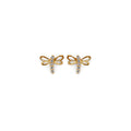 14K Yellow Gold Dragonfly CZ Stud Earring W/ Screw Back