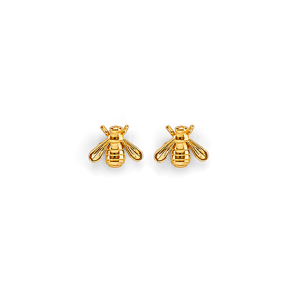 14K Yellow Gold Bee CZ Stud Earring W/ Screw Back