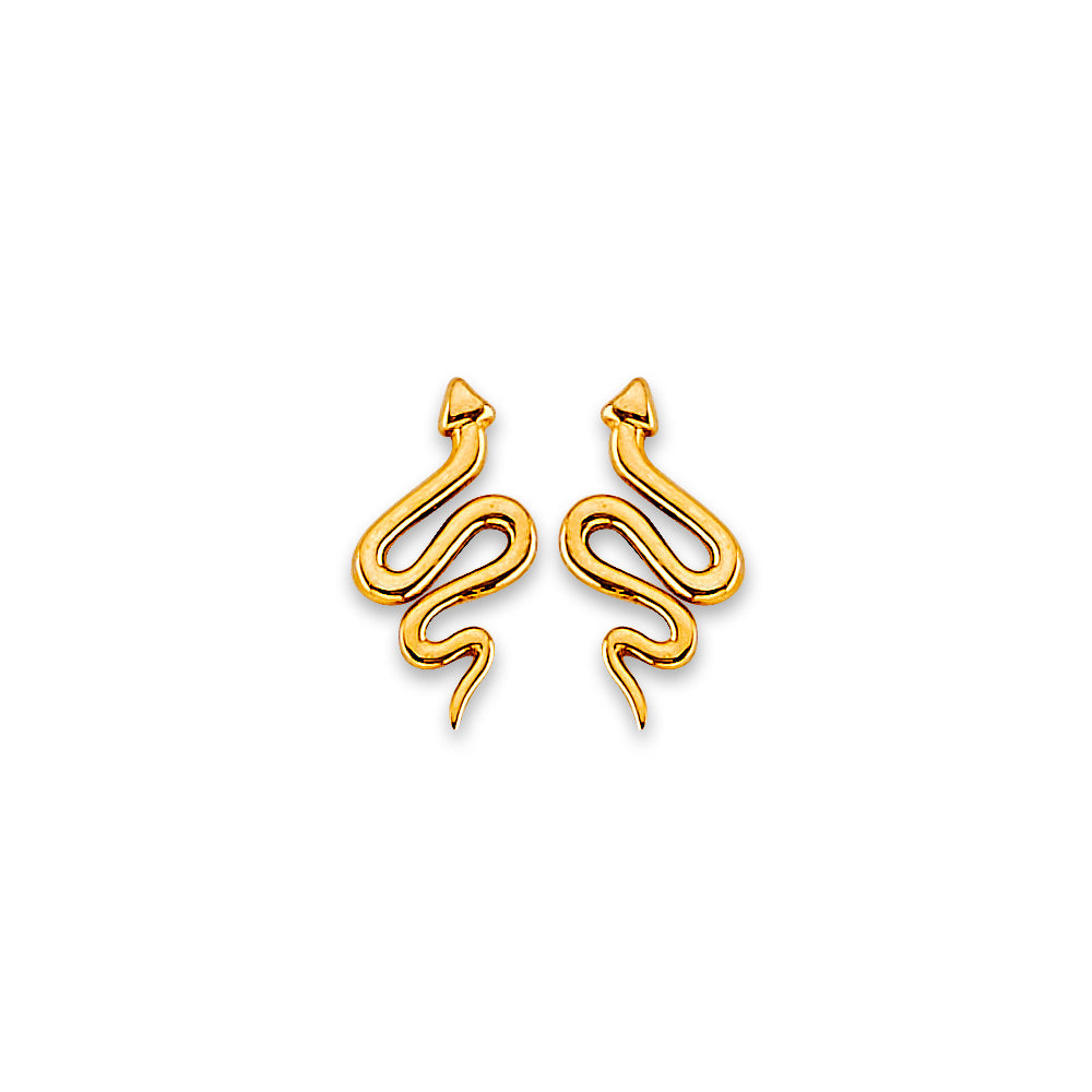 14K Yellow Gold Snake Stud Earring W/ Screw Back