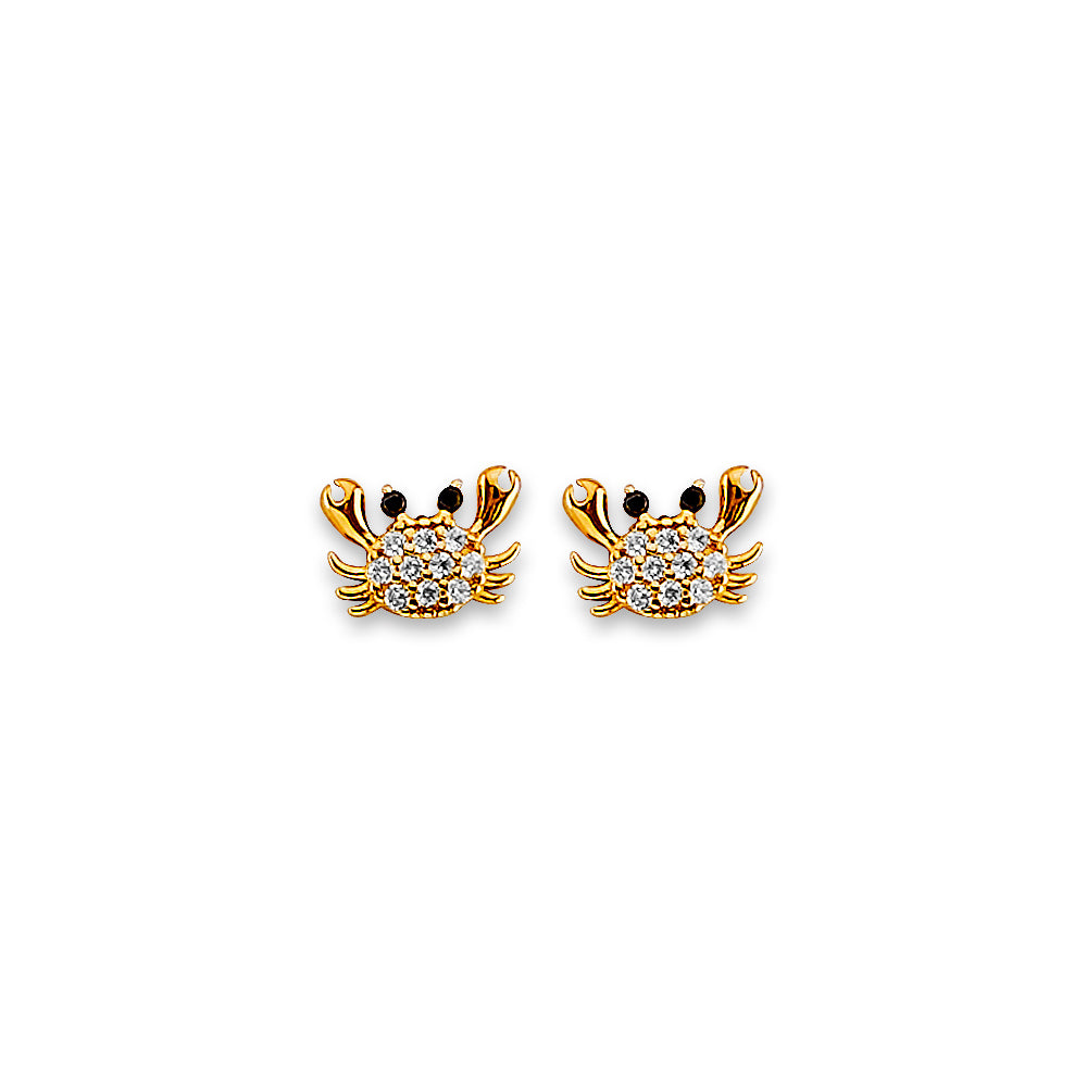 14K Yellow Gold Crab CZ Stud Earring W/ Screw Back