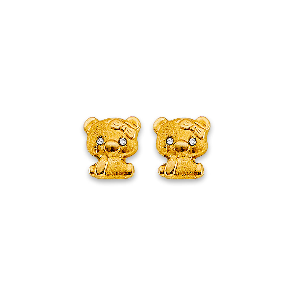14K Yellow Gold Dog CZ Stud Earring W/ Screw Back