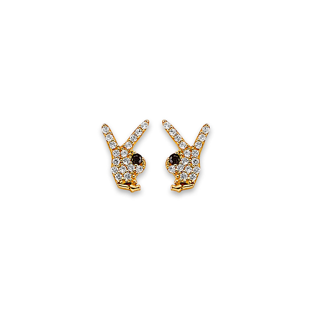 14K Yellow Gold Rabbit CZ Stud Earring W/ Screw Back