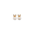 14K Yellow Gold Pearl CZ Stud Earring W/ Screw Back