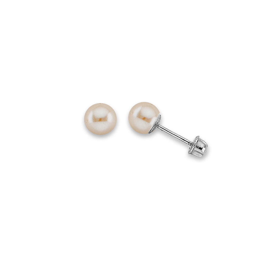 14K White Gold 5 mm Pearl Stud Earring W/ Screw Back