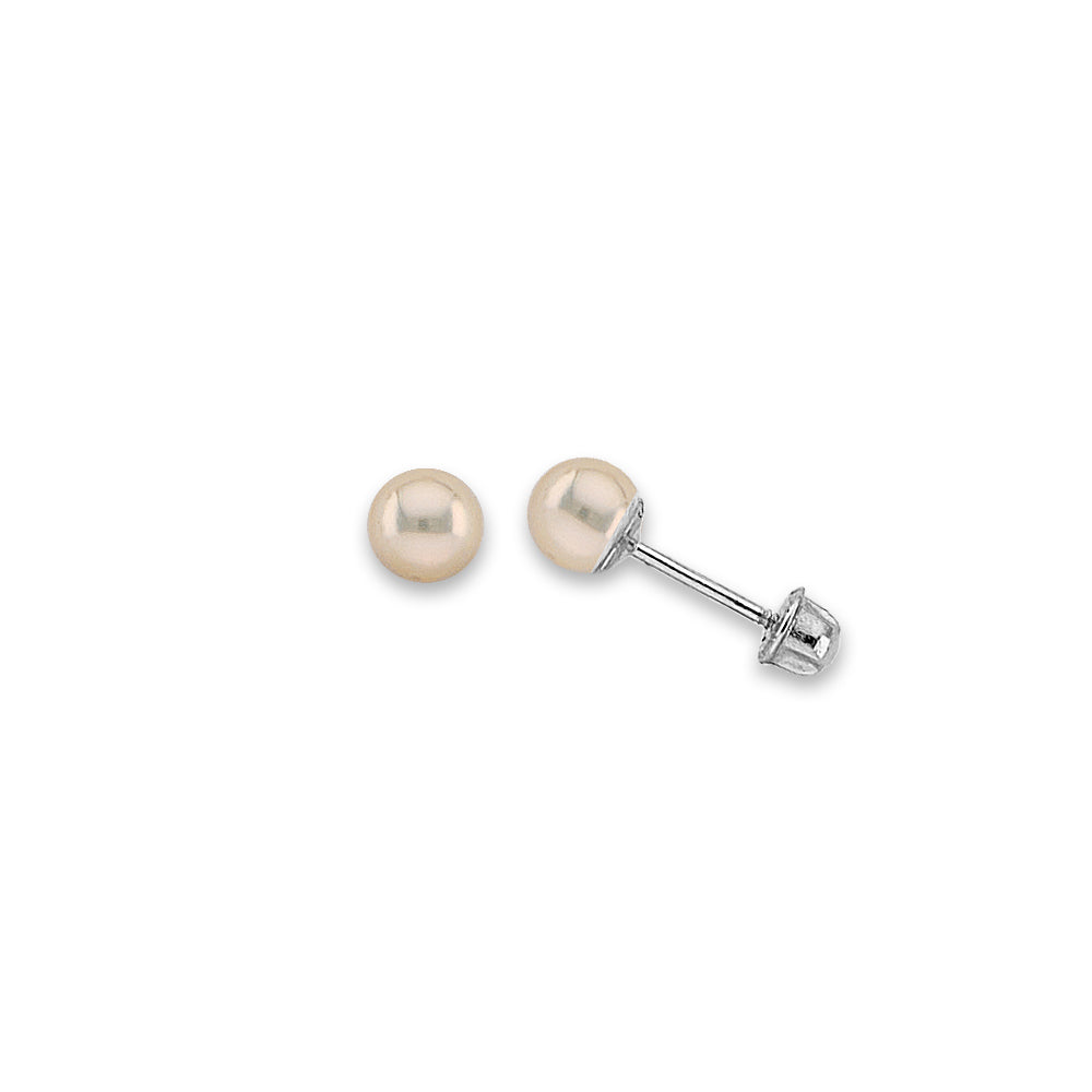 14K White Gold 4 mm Pearl Stud Earring W/ Screw Back