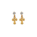 14K Yellow Gold CZ Cross Stud Earring W/ Screw Back