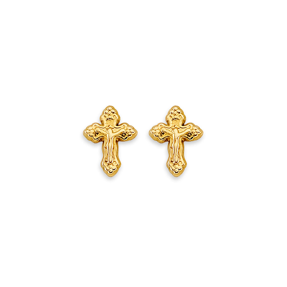 14K Yellow Gold Cross Stud Earring W/ Screw Back