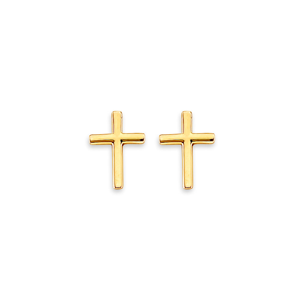 14K Yellow Gold Cross Stud Earring W/ Screw Back