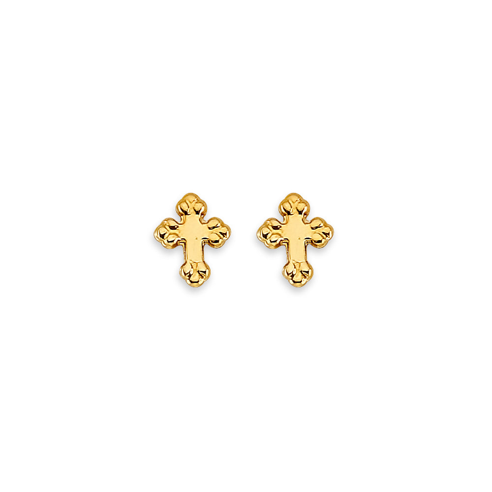 14K Yellow Gold Cross Stud Earring W/ Screw Back