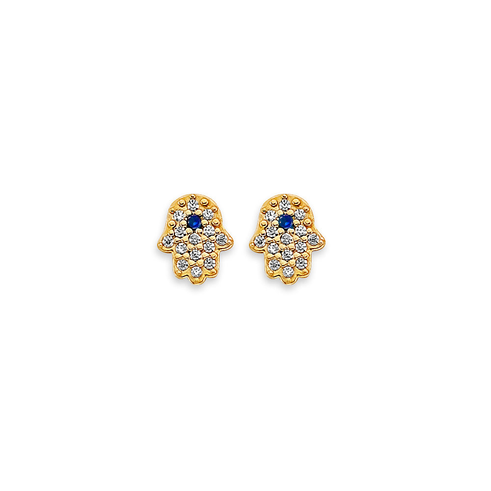 14K Yellow Gold Hamsa Stud Earring W/ Screw Back