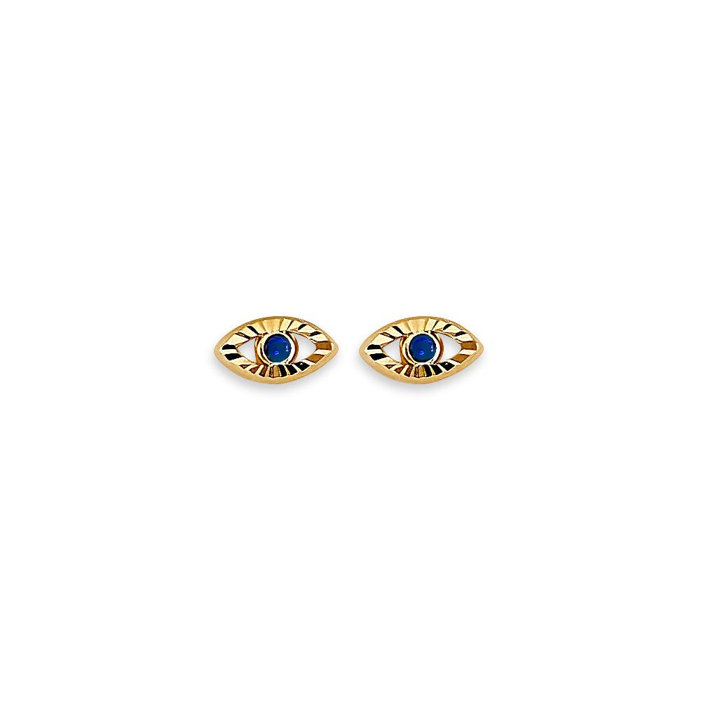 14K Yellow Gold Evil Eye Stud Earring W/ Screw Back